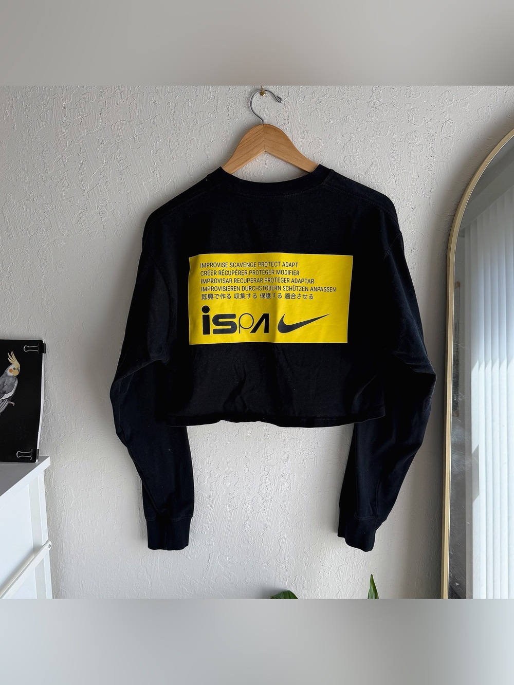 Nike Black Cropped Crewneck with Yellow ISPA Graphic